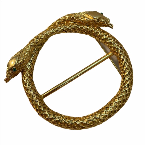 Vintage Gold finish metal SNAKE scarf clip brooch - Picture 3 of 5